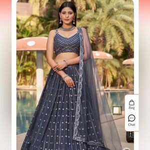 Embroidered georgette lehenga in Navy Blue